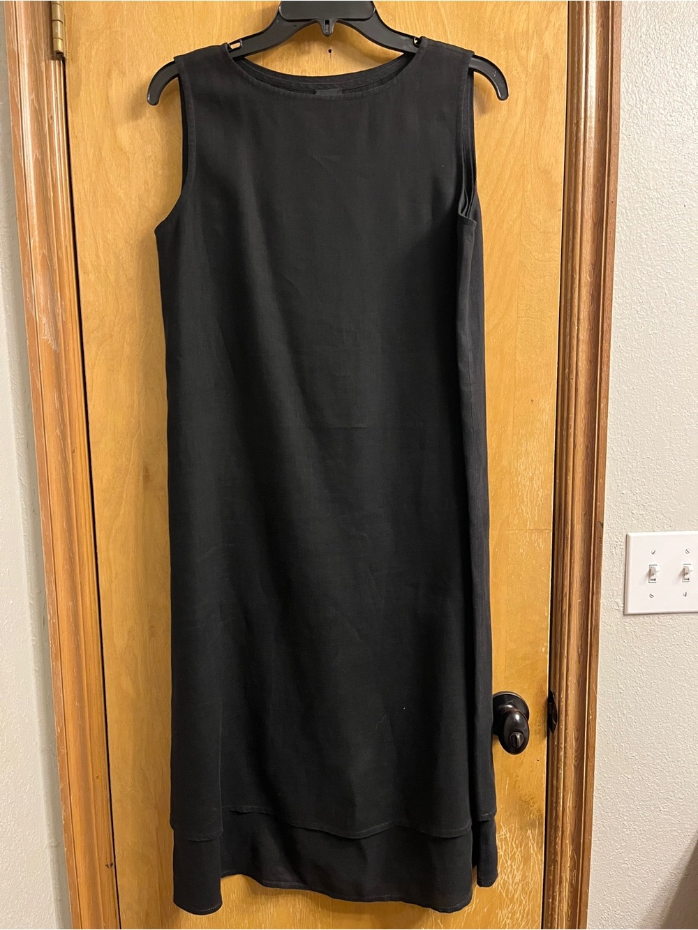 Eileen Fisher Black Linen Sleeveless Shift Dress S